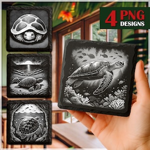 Sea Turtle Laser Engrave File: Slate Coaster PNG (Digital Download)