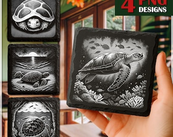 Sea Turtle Laser Engrave File: Slate Coaster PNG (Digital Download)