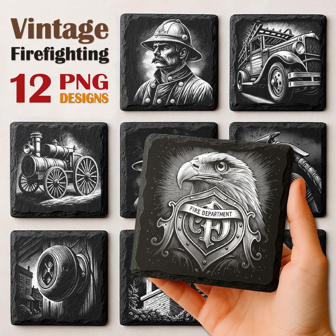 Vintage Firefighting PNG File: Laser Engraving Designs for Slate ...