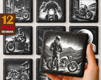 Motorrad Schiefer Untersetzer PNG | Biker Art Laser-Dateien (kommerzieller Download)