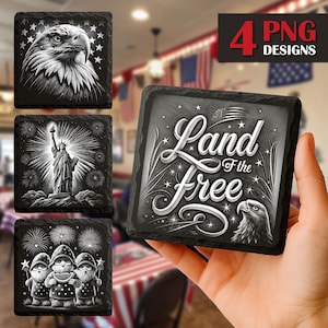 USA Flag Laser Engrave Bundle: Patriotic Slate Coaster PNG Files (Digital Download)