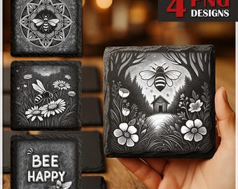 Honey Bee Slate Coaster Laser Engrave PNG Files (Digital File)