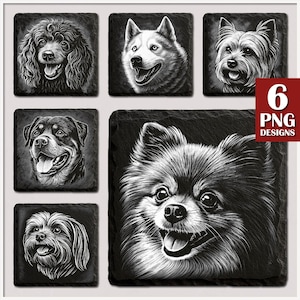 Dog PNG Slate Laser Burn Bundle, Slate Coasters Files PNG for Engraving, Engrave File, Commercial download, Glowforge, Dog PNG Digital File