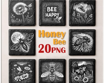 Honey Bee Laser Engrave PNG: Slate Coaster Files (Digital File)