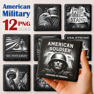American Military PNG Slate Laser Burn, USA Patriotic Spirit Engrave File, Honor Slate Coasters Files PNG Engraving, Digital File, Glowforge