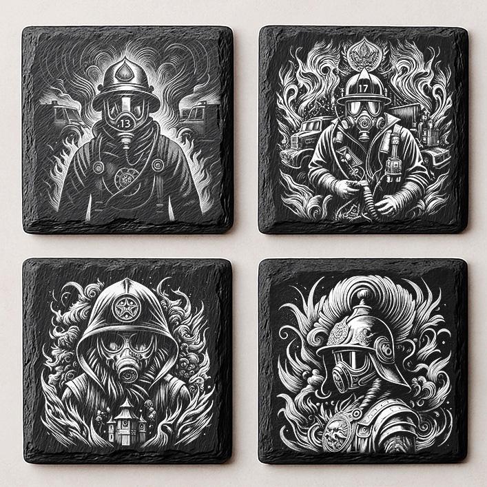Firefighter Slate Coaster PNG Laser Engrave Files: Fire Rescue Gift ...
