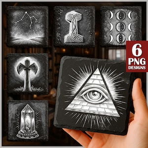 Mystical Symbol Laser Engrave PNG File: Slate Coaster Design (Digital File)