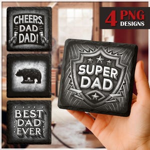 Father&#39;s Day PNG Slate Laser Burn Bundle, Engrave File, Slate Coasters Files PNG for Engraving, Commercial download, Glowforge, Digital File