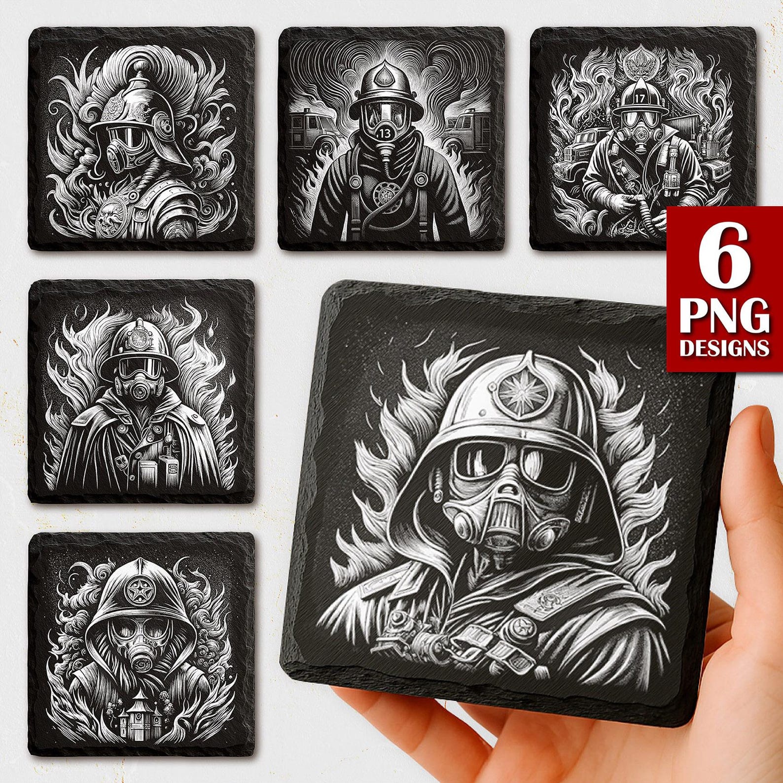 Firefighter Slate Coaster PNG Laser Engrave Files: Fire Rescue Gift ...