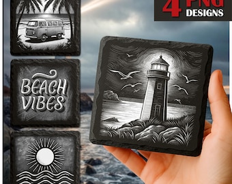 Beach Summer Slate Coaster Laser Engrave PNG: Glowforge Files (Digital Download)