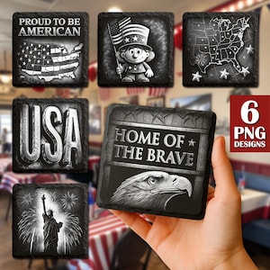 America PNG Slate Laser Burn Bundle, Engrave File, USA Flag Slate Coasters Files PNG Engraving, patriotic png, Glowforge, Independence Day