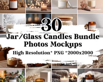 Candle Mockup Bundle – Clear & Amber Glass Soy Candle Mockups, Realistic Blank Candle Label Mockups, Digital Photo Bundle