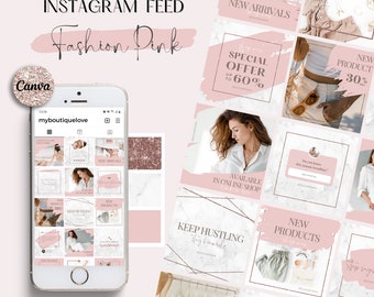 Pink instagram feed template, instagram grid, skincare instagram, fashion instagram, esthetician template, blogger template, canva template