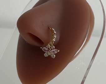Pinky Butterfly nose ring, Indian nose ring, dangley nose ring , unique nose ring