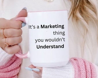 Funny Marketing Mug: Pink Handle, 15 oz Ceramic Coffee Cup