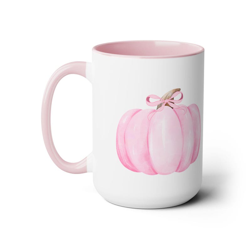 Pink Pumpkin Mug, spooky season mug, cute pumpkin mug, Pink bow mug, Pink Pumpkin coffee cup, Fall Cockette Mug, pink autumn mug, Pink Fall image 3