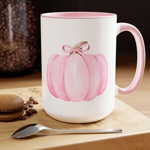 Pink Pumpkin Mug, spooky season mug, cute pumpkin mug, Pink bow mug, Pink Pumpkin coffee cup, Fall Cockette Mug, pink autumn mug, Pink Fall image 2