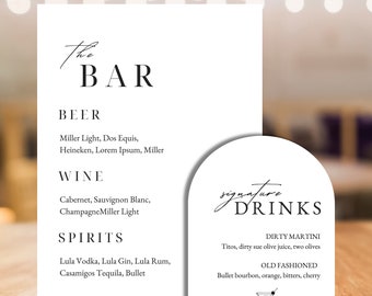 Élégante enseigne de boissons de mariage - téléchargement immédiat, enseigne de mariage modifiable Canva, imprimable DIY - enseigne de bar personnalisable - enseigne de boissons signature