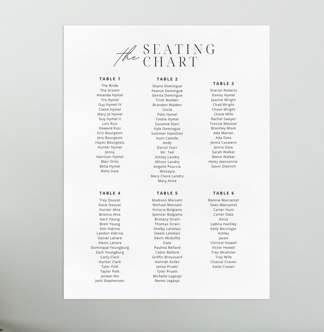 Elegant Wedding Seating Chart Template Instant Download Canva