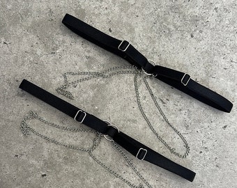 set of 2 adjustable black  thigh garter with metal chains