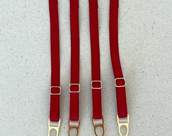 set of 4 red elastic detachable garter straps, adjustable stocking suspenders