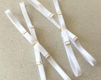 set van 2 verstelbare witte beenkousenbanden met dubbele ring, bruidslingerie