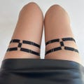 set of 2 adjustable black leg garters with double ring, plus size thigh straps
