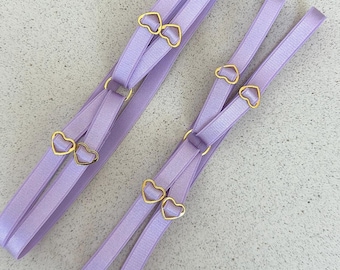 set van 2 verstelbare lila jarretels met hartdetails