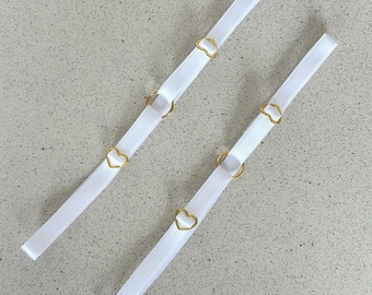 set of 2 elastic white wedding thigh garters with heart details