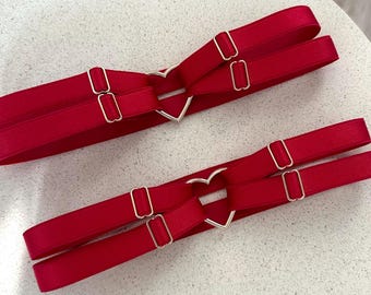 set van 2 verstelbare rode beenkousenbanden met hart, elastische dijbeenbandjes, grote maat