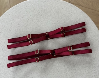 set of 2 burgundy leg adjustable garters, thigh garters
