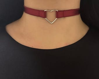 burgundy adjustable choker with heart