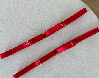 set of 2 red adjustable thigh garters, red lingerie, leg straps