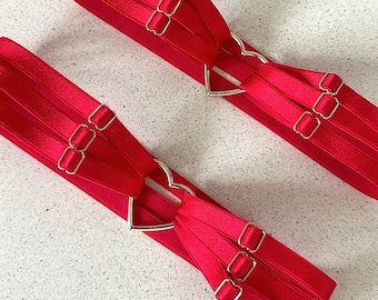 set van 2 elastische rode beenkousenbanden met hart, verstelbare dijbeenbandjes