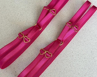 set van 2 verstelbare roze hartjes jarretels, fuchsia bilkoorden, grote maat