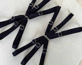 set of 2 adjustable black leg garters with double ring, plus size thigh straps