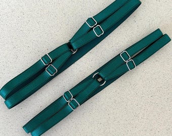 set of 2 dark emerald green leg garters, adjustable thigh straps