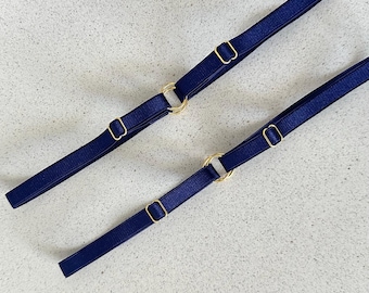 set van 2 verstelbare marineblauwe dubbele jarretels, elastische bilkoorden