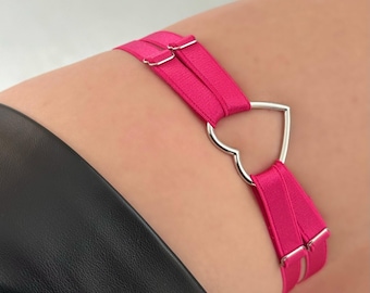 set of 2 adjustable fuchsia leg garters, pink heart thigh straps