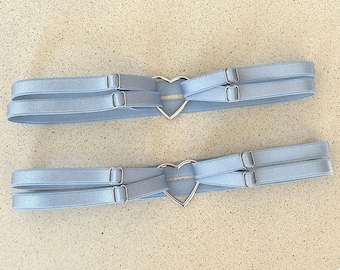set van 2 lichtblauwe elastische beenkousenbanden met hart, bruiloft iets blauwe dijbanden