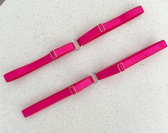 set of 2 adjustable double ring pink leg garters, fuchsia thigh straps plus size