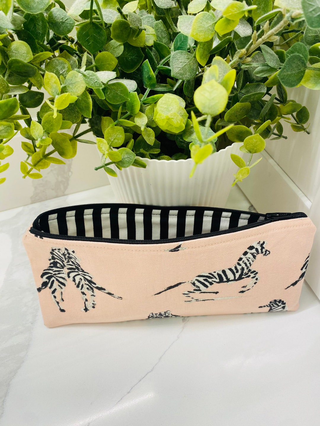 Pencil Case Zipper Crayon Bag Zebra Print Black White and Etsy