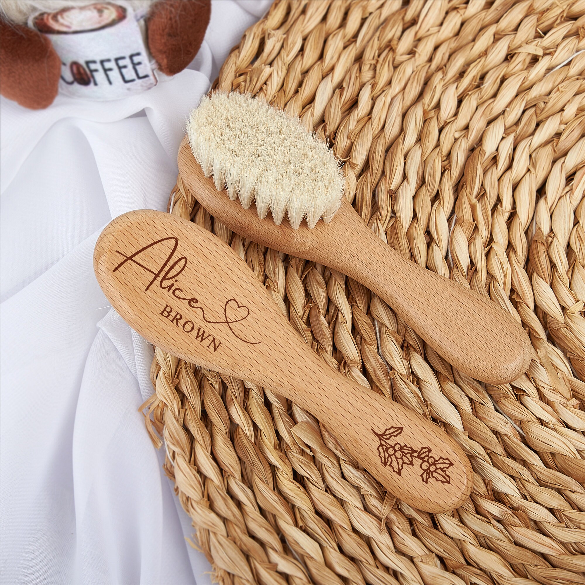 Personalised Birth Flower Baby Hair Brush,custom Engraved Baby Brush