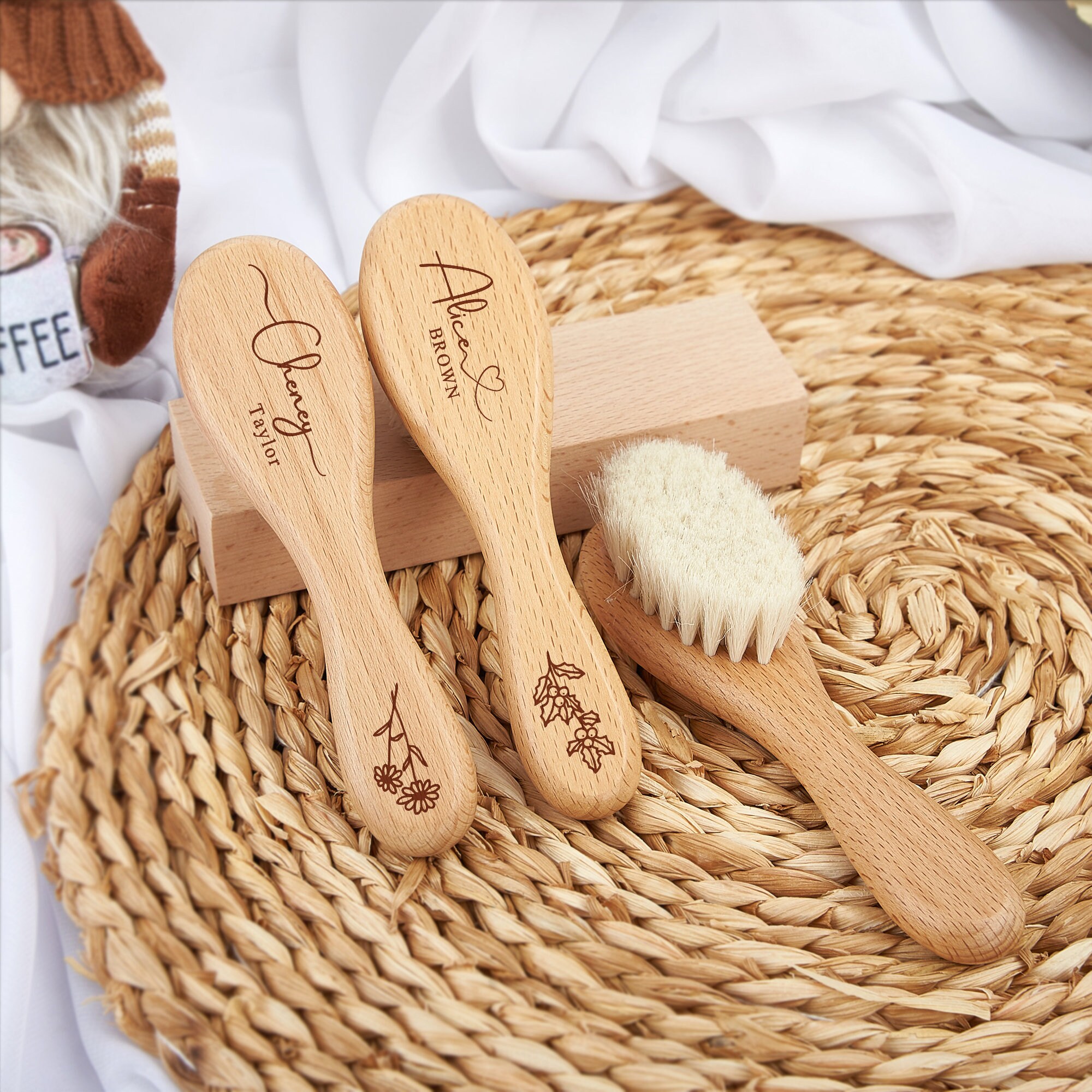 Personalised Birth Flower Baby Hair Brush,custom Engraved Baby Brush