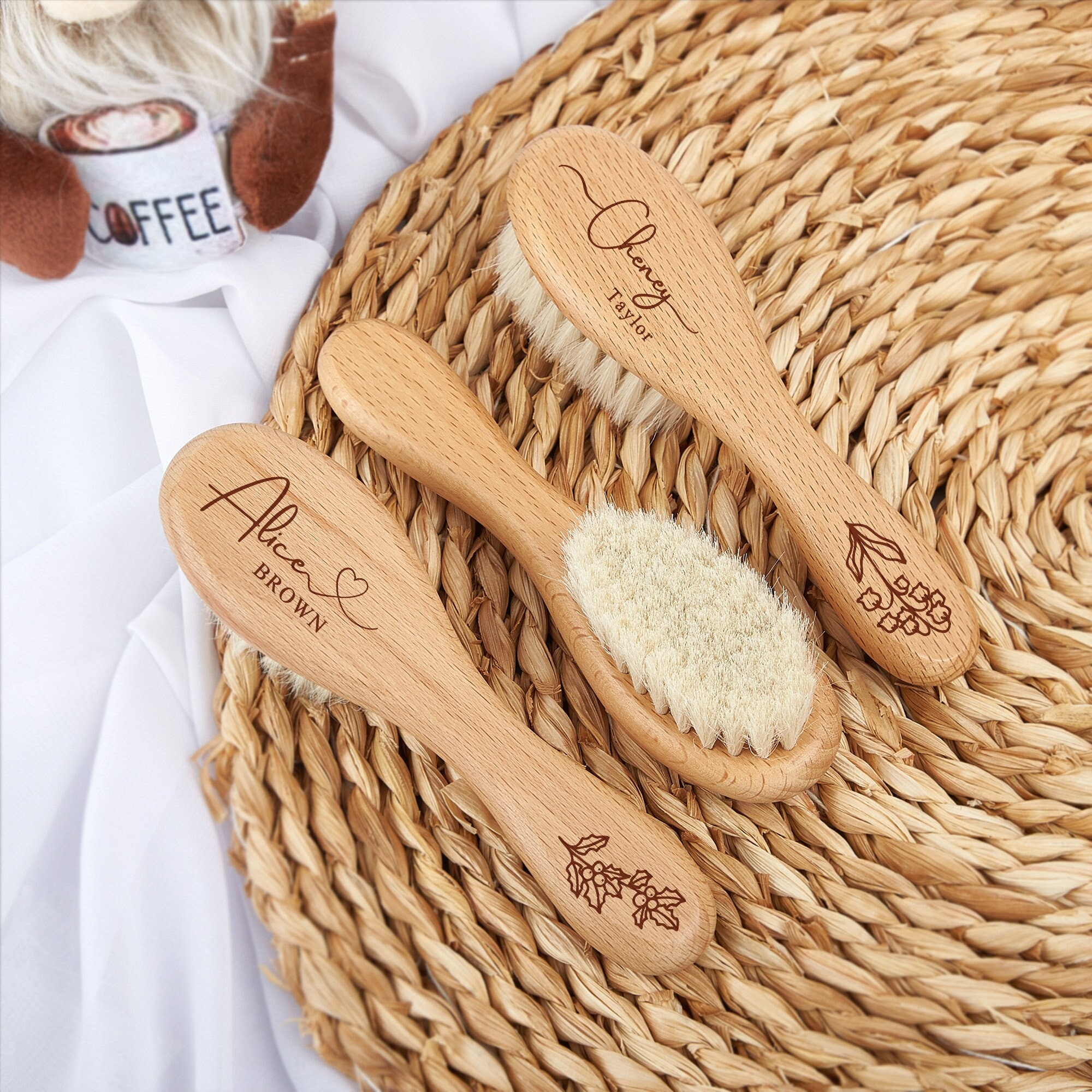 Personalised Birth Flower Baby Hair Brush,custom Engraved Baby Brush