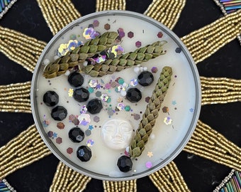 Full Moon Ritual Candle | Manifestation & Prosperity | Artisan Beeswax Crystal Infused