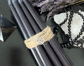Black Taper Ritual Candles | Protection, Strength & Banishing | Pentagram Set of 10