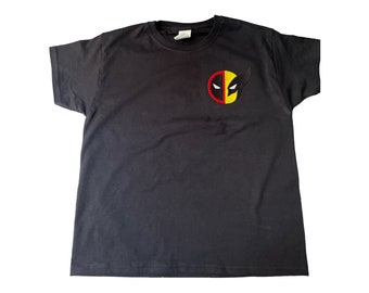 Embroidered stitched design Deadpool Black cotton t-shirts