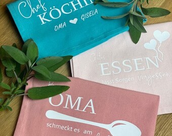 Geschirrtuch Küchentuch personalisiert , Ostergeschenk Oma, Geschirrtuch bei Oma schmeckt es am besten, Geschirrtuch schöne Sprüche