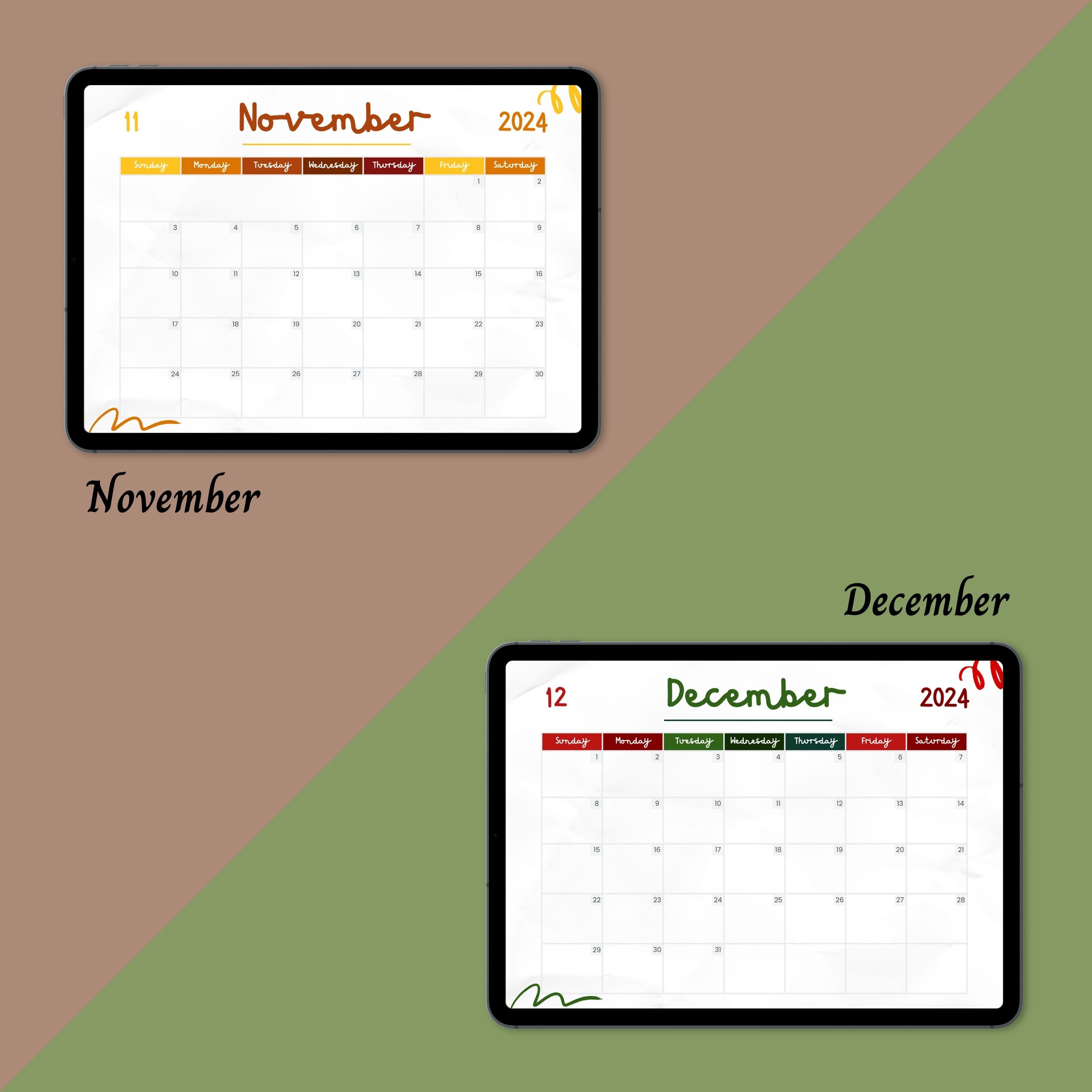 Colorful 2024 full year calendar monday start sunday start 2024